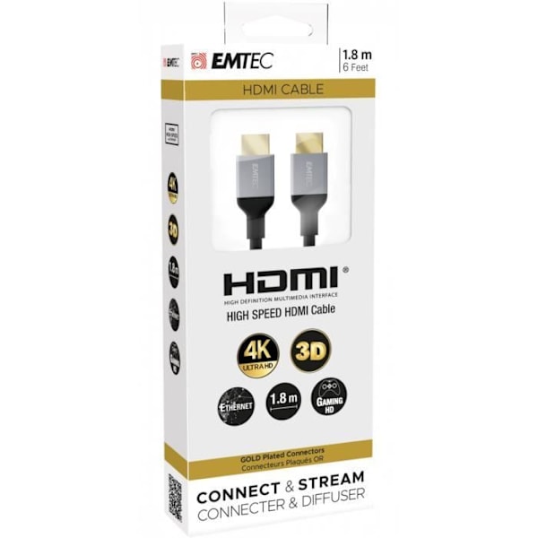 Emtec-kabel ECCHAT700HD HDMI-kabel 1,8 m HDMI Typ A (Standard) Svart