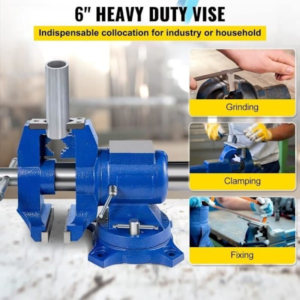 BestEquip Arbetssvarv 152 mm, Bordsvarv 6 Tum Rotationsklämma 360 Grader på Svarv, Bordsvarv med Svängbar Bas