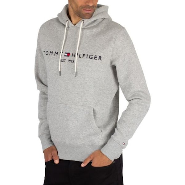 Huvtröja - Tommy Hilfiger - Grå - Broderad logotyp - Långärmad - Öppen ficka Grå M