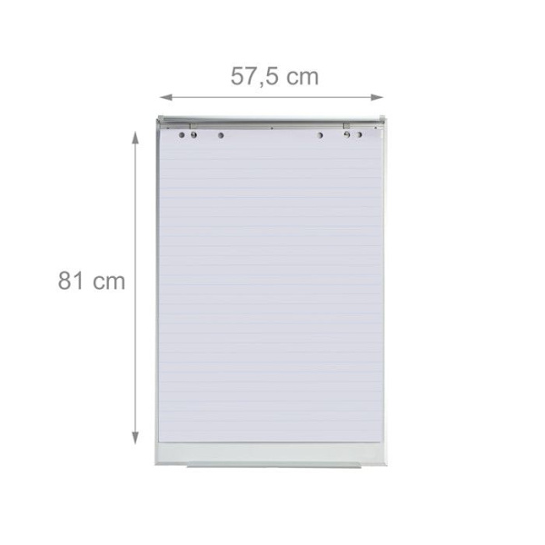 Relaxdays presentationspapper, rulle med linjerade sidor, block med 50 ark, 60 g/m², 6 hål, 57,5x81 cm, vit vit, silver