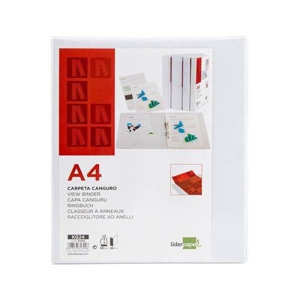 Pärm - Liderpapel - Känguru - 2 ringar 40mm - A4 - Vit färg Vit
