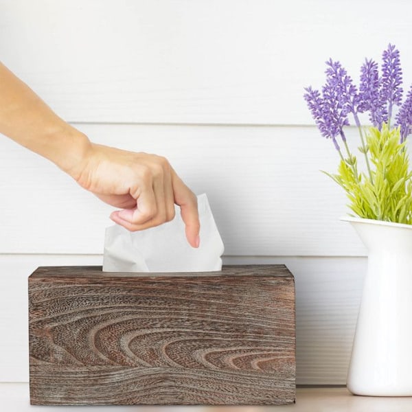 Relaxdays Tissue Box, Badrums Tissue Dispenser, Trä, Shabby Style, HLP: 13 x 26,5 x 14,5 cm, Brun Brun