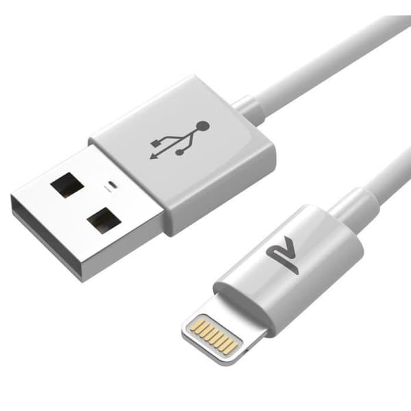 Lightning-kabel - RAMPOW - 1m - MFi certifierad - Aluminium - Vit