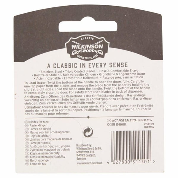 Rakblad säljs ensamt Wilkinson - 7005115S - Sword Double-Edged Blades per 10 Surete Razor