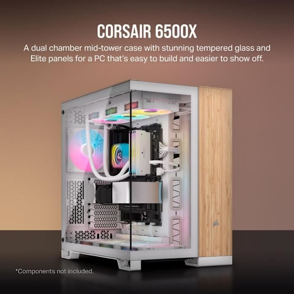 Corsair 6500X E-ATX Mid Tower Fodral - Vit och Brun - Glaspaneler - Vätskekylning