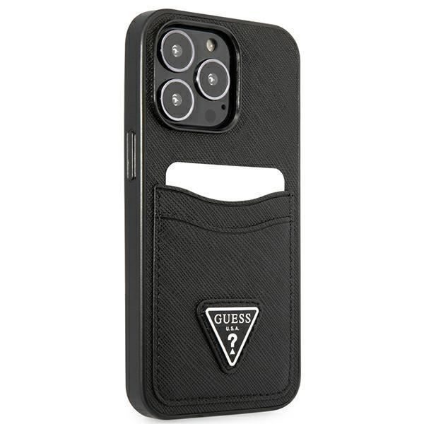 Guess Saffiano Double Card Triangle - Fodral för iPhone 13 Pro (svart) - 3666339048105
