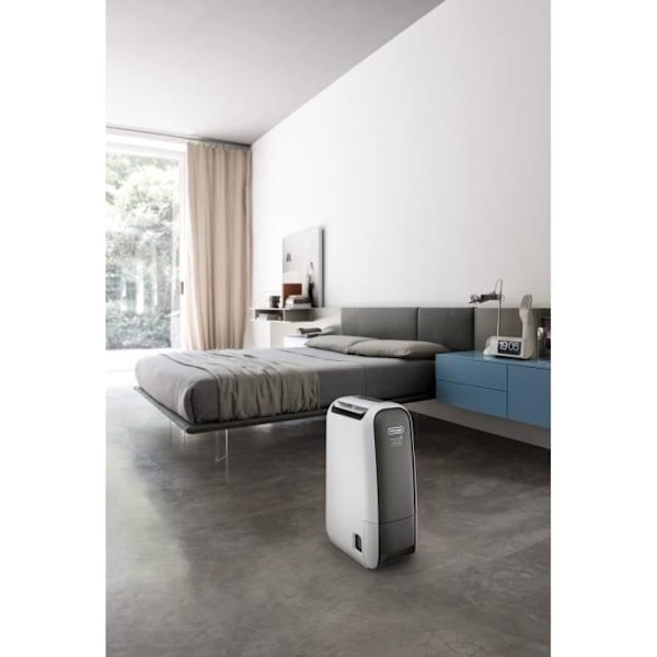 DELONGHI DNS 65 Luftavfuktare 6 liter/dag Tvättfunktion -Techno Zeolite - Tyst: 34dB Vit grå
