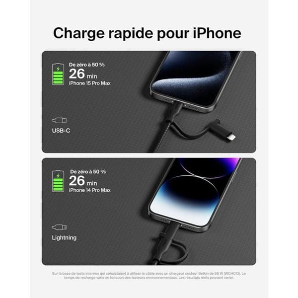 2-i-1-kabel - BELKIN - USB-C och Lightning - Svart