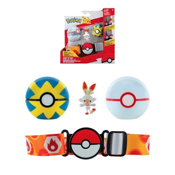 Clip 'N' Go Belt BANDAI - Pokémon - Flambino - 1 Quick Ball, 1 Premier Ball och 1 5 cm statyett Flerfärgad