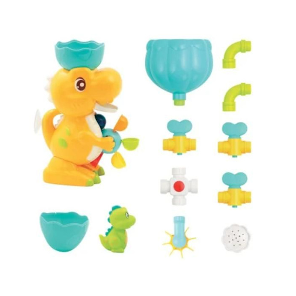 Badleksak - LUDI - Dino badset - Dinosaurie väderkvarn, vattenbana och sprinkler Gul, grön, blå