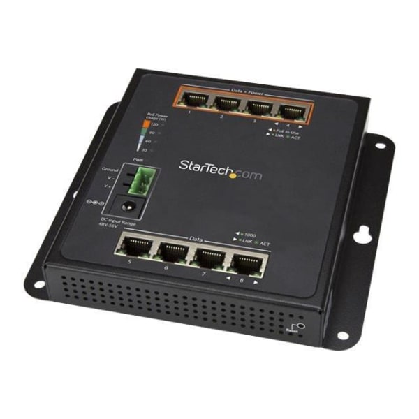 STARTECH Managed 8-Port RJ45 Gigabit Ethernet Switch (4 PoE+) - Väggmonterad industriell nätverksswitch - Nätverksswitch