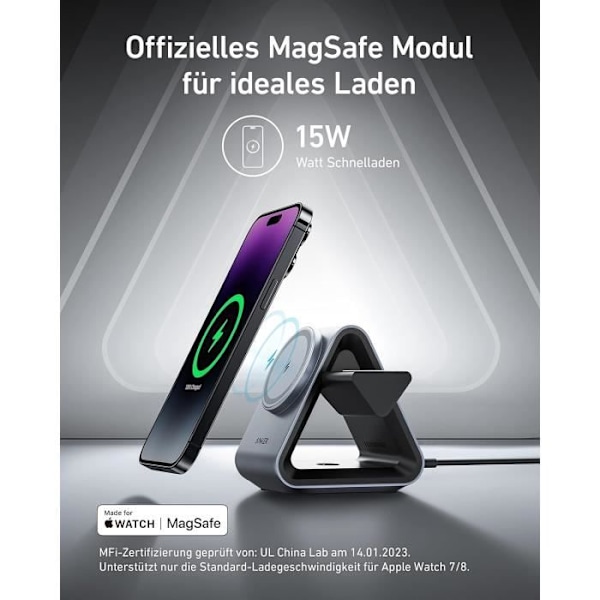 Laddare - Anker - 737 MagGo - 3-i-1 - Snabbladdning 15 W - MFi-certifierad