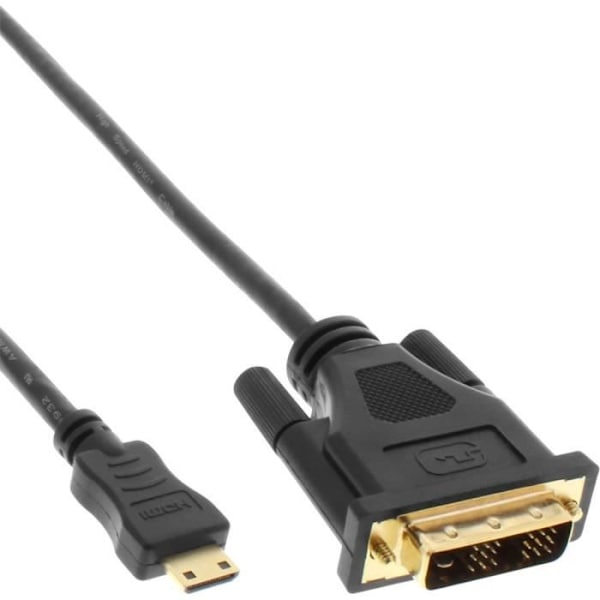 Mini-HDMI till DVI InLine® adapterkabel - Guldkontakter - Svart - 0,5m