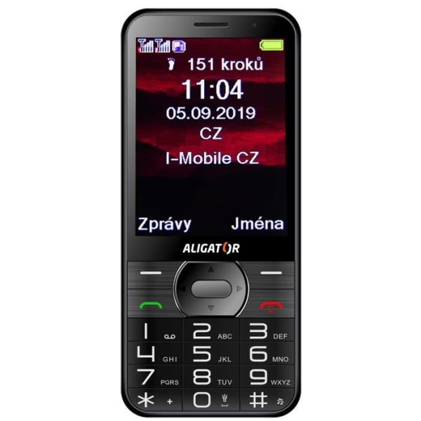 Aligator - AZA900B - Mobiltelefon för äldre med 3,2" färgskärm, SOS-knapp och GPS-plats Svart