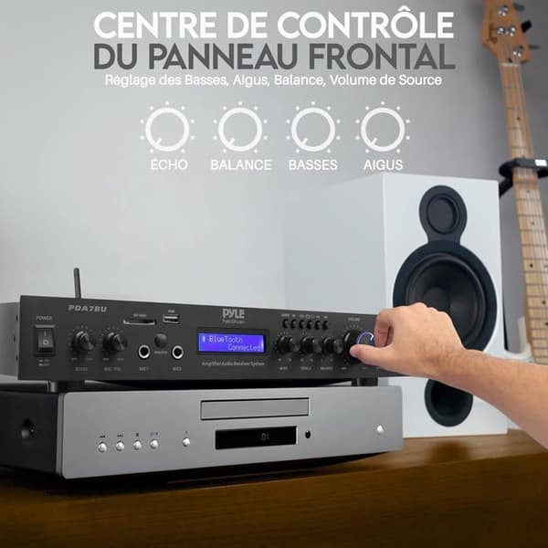 Pyle Bluetooth-förstärkare 5 kanaler för rackmontering - Trådlös Bluetooth-streaming - 200W - Svart