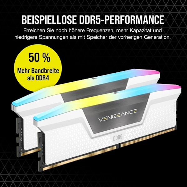 Corsair Vengeance RGB DDR5 32 GB (2 x 16 GB) 6400 MHz CL36 - Vit - Dual Channel Kit 2 RGB DDR5 RAM PC5-51200 - CMH32G