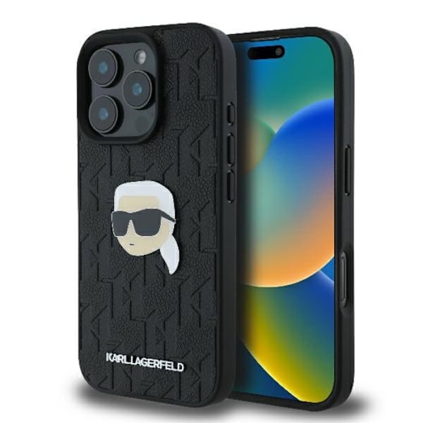 IPhone 16 Pro Fodral - Karl Lagerfeld Hardcase Läder Monogram (KLHCP16LPGKLKIPK) - Karl Huvud Nål