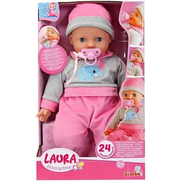 Interaktiv docka - SIMBA - Laura - 40 cm - 24 ljud - Napp och flaska Flerfärgad