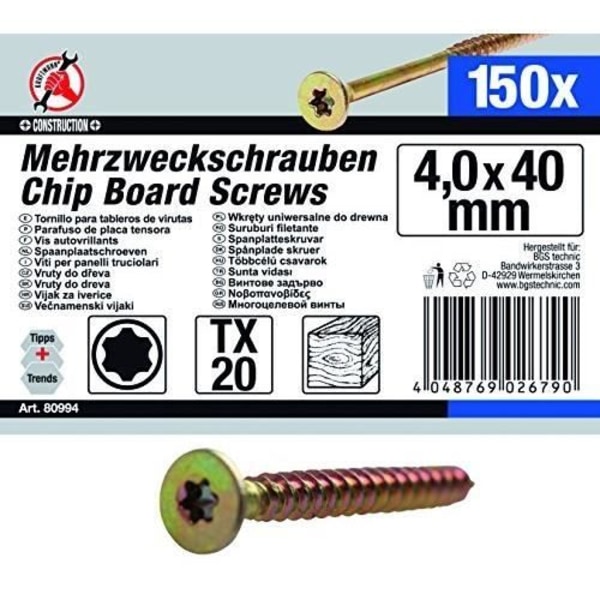 Hane Force flerfunktionsskruv, 4,0 x 40 mm, T20, 150 stycken, 80994