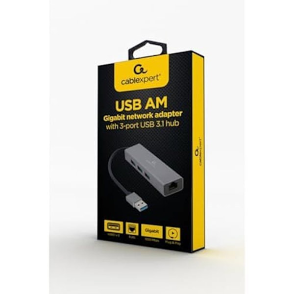 ADAPTADOR DE RED GEMBIRD A-AMU3-LAN-01 USB AM GIGABIT CON HUB USB 3.0 DE 3 PUERTOS