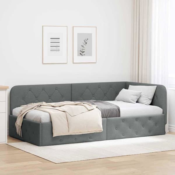 Sängram i tyg - vidaXL - Mörkgrå - 100x200 cm - L-formad design - Mångsidig soffa och säng Mörkgrå