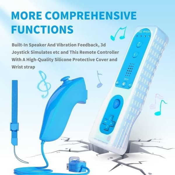 Spelkontroll - TechKen - 2-delad Wii-kontroll - Bluetooth - Vibration - Nunchuk ingår Blå, Röd