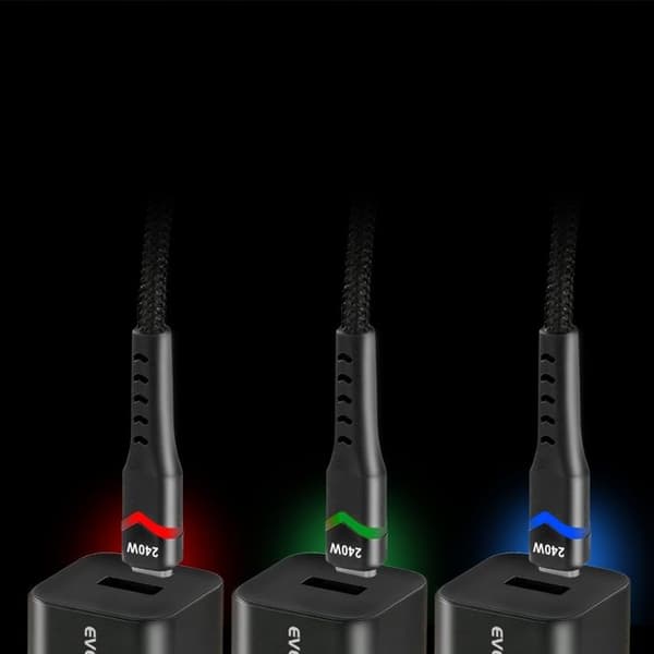 USB-C -> USB-C kabel everActive CBB-1PDRS 1 m 240 W LED RGB svart