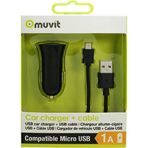 MUVIT SPRING billaddarpaket 1USB 1A + MICRO USB-kabel 1M 1A Svart Svart