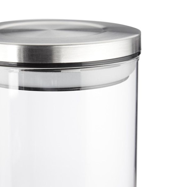 Relaxdays Förvaringsburkar set om 3, 380 ml, vattentätt, rostfritt stållock, Kryddor, ris och te, Köksbehållare transparent, silver
