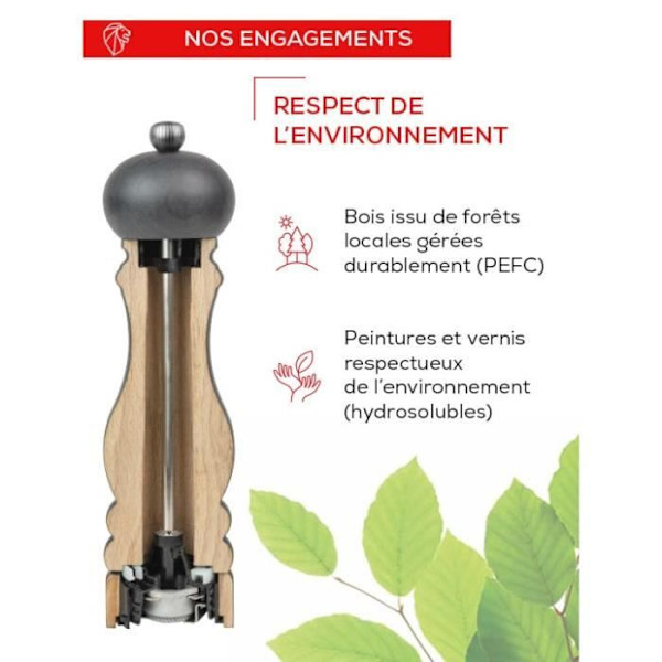 Saltkvarn - PEUGEOT SAVEURS - Naturligt aluminium - Höjd 18 cm - Mekanism i rostfritt stål - 5 års garanti Naturligt aluminium, trä