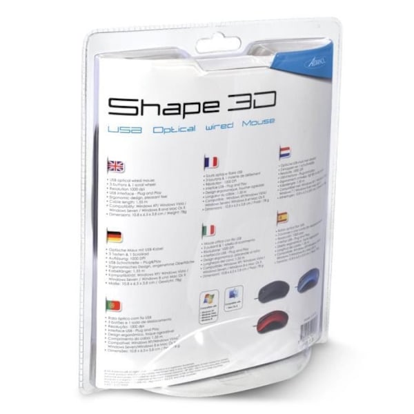 ADVANCE Shape 3D S-3D-RE Mus - Kabelansluten - Optisk - 3 knappar - 1000 DPI - Röd