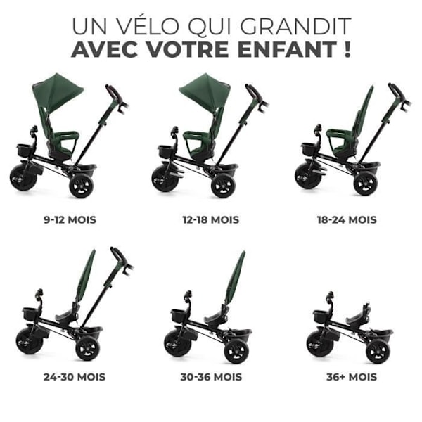 KINDERKRAFT Aveo 3-hjulig utvecklande trehjuling - Från 9 månader till 5 år - Vridsadel - Mystic green Grön