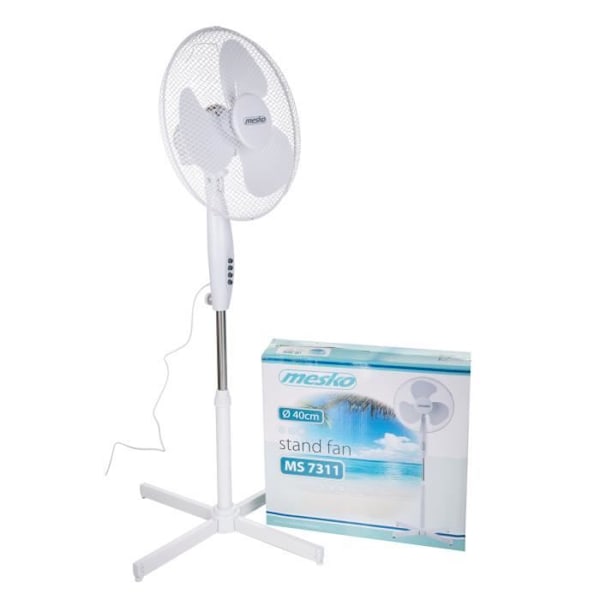 Piedestalfläkt - Mesko - MS7311 - Diameter 40 cm - 3 hastigheter - Tyst 60 dB Vit