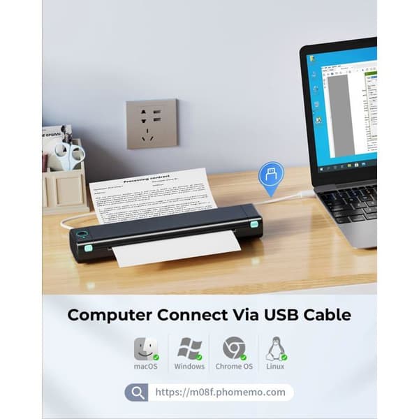 Phomemo M08F A4 Trådlös Termisk Skrivare Utan Bläck Bluetooth USB Svart