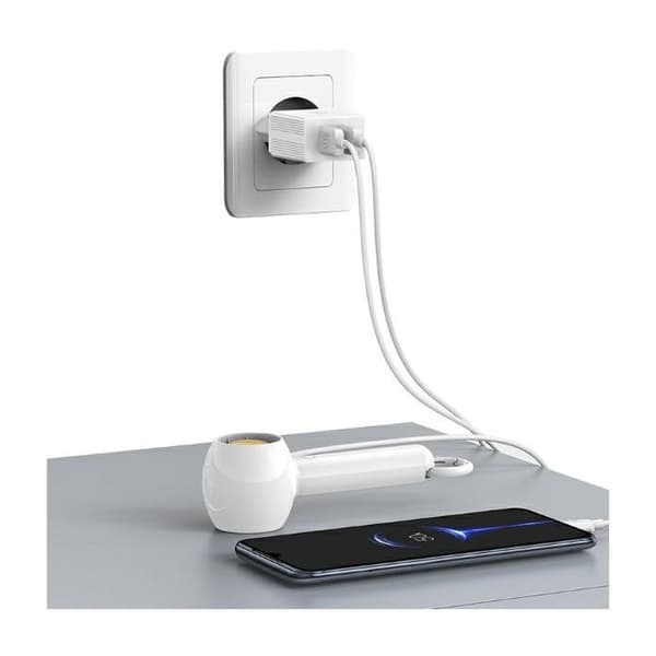 Laddare - USAMS - 2xUSB-A - USB-C-kabel - Snabbladdning PD3.0 - Vit Vit
