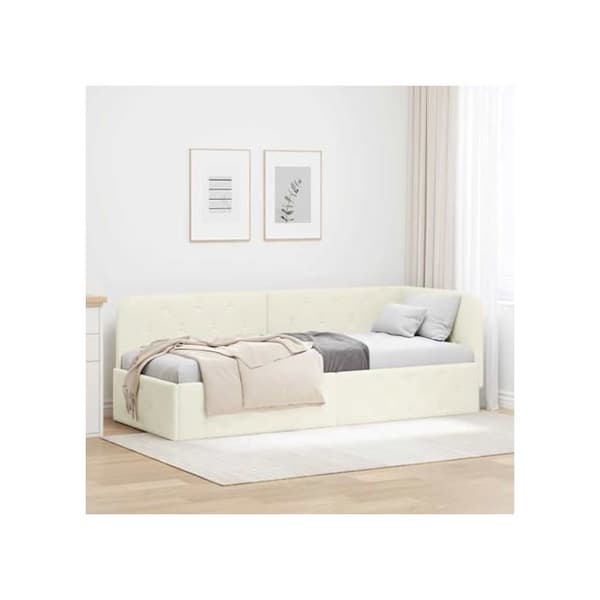 Vinkel sängram i sammet - vidaXL - 80x200 cm - Kräm - L-formad design - Mångsidig bäddsoffa Grädde
