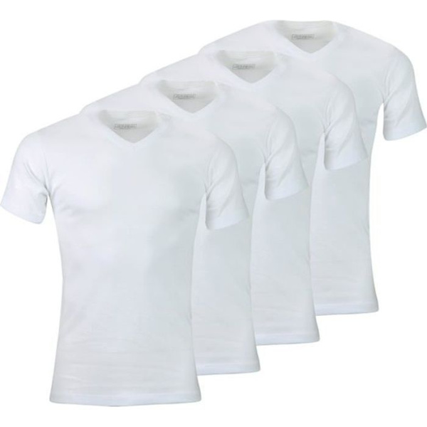 T-shirt - ATHENA - Paket med 4 - V-ringning - 100% bomull - Vit - Slim fit Vit XXL
