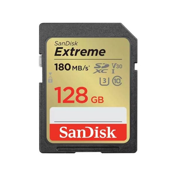 SANDISK Extreme 128GB SDXC 180MB/S 90MB/S UHS-I Class 10 U3 V30 SDXC-minneskort