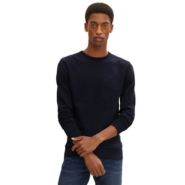 Pull herr - TOM TAILOR - Blå - 100% bomull - Rundad hals - Långa ärmar Blå M