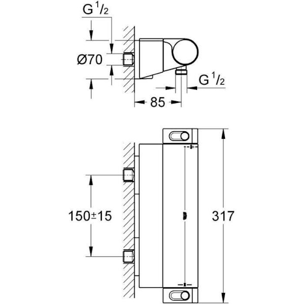 GROHE termostatisk duschblandare ½ Grohtherm 2000 34469001 - Tvålkopp - Temperaturbegränsare - Vattensparande - Krom Grå