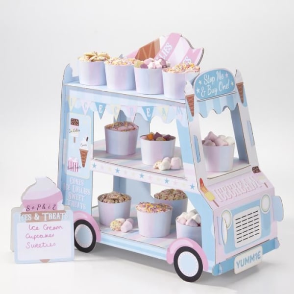 Ice Cream Van Street Stall 3 Tier Treat Van, klistermärken och pappersstrutar x12