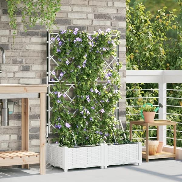 Jardiniärer med bevattningssystem 2 st Vit