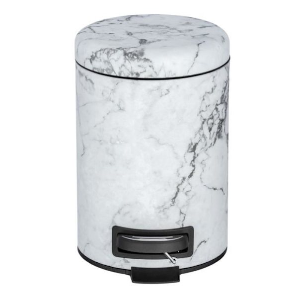 WENKO Mini Badrumsbehållare Onyx, pedalbehållare, 3L kapacitet, "marmor"-effekt stål, 17x25x22,5 cm, grå