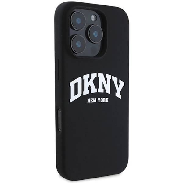 Fodral för iPhone 16 Pro - DKNY Hardcase Flytande Silikon Vit tryckt logotyp MagSafe (DKHMP16LSNYACH) - Svart
