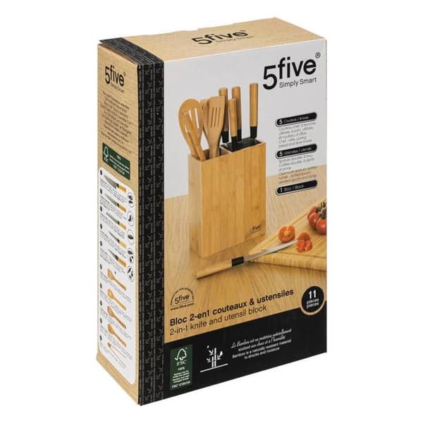 Block med 5 knivar och 5 bambuhandtag - 5 five simply smart beige