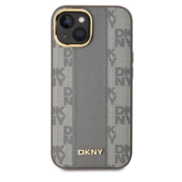 IPhone 15-fodral - DKNY läderrutigt mono-mönster MagSafe (DKHMP15SPCPVSLE) - Beige