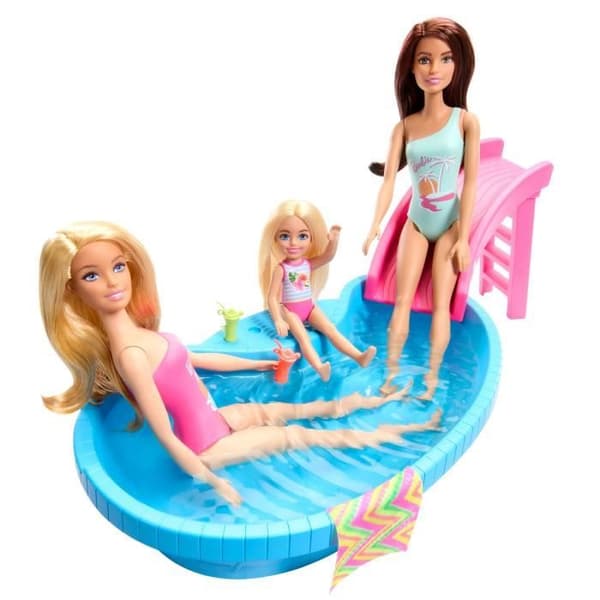 Barbie-docka och tillbehör-Blond dockask med drömpool HRJ74