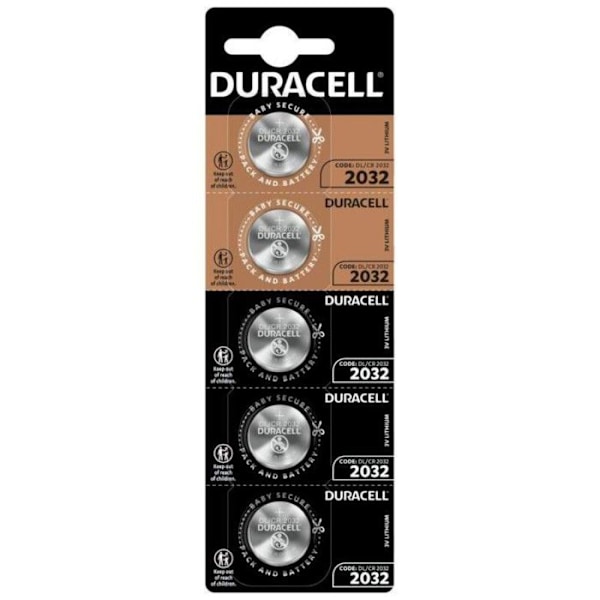 5 Duracell CR2032 3V litiumknappsbatterier