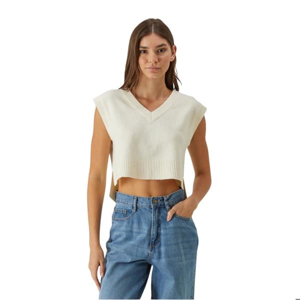 Pull col V utan ärmar dam Urban Classics vitt sand M