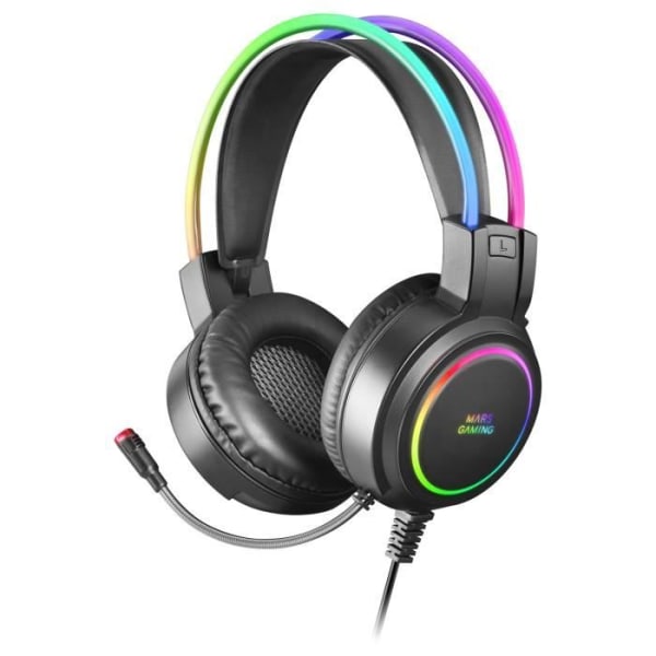 Mars Gaming MHRGB Black Gaming Headset - Professionell mikrofon - Spatial Sound - RGB Flow Lighting Svart